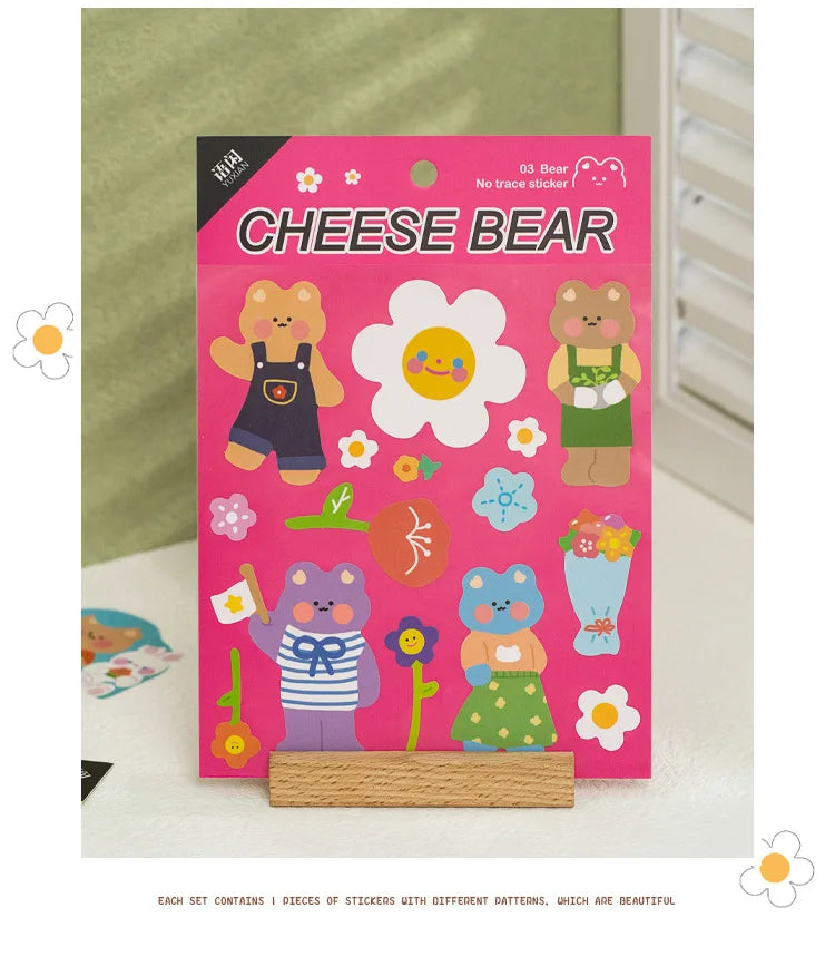 Kawaii Cheese Bear Stickers Scrapbooking Decorative Sticker Korean DIY Diary Album Stick Label School Stationery (Online Order Only)