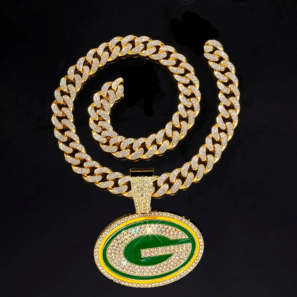 Sports Customized LOGO Pendant Necklace with Iced Out Cuban Chains for Football Fans Birthday Gifts (ONLINE ORDER ONLY)