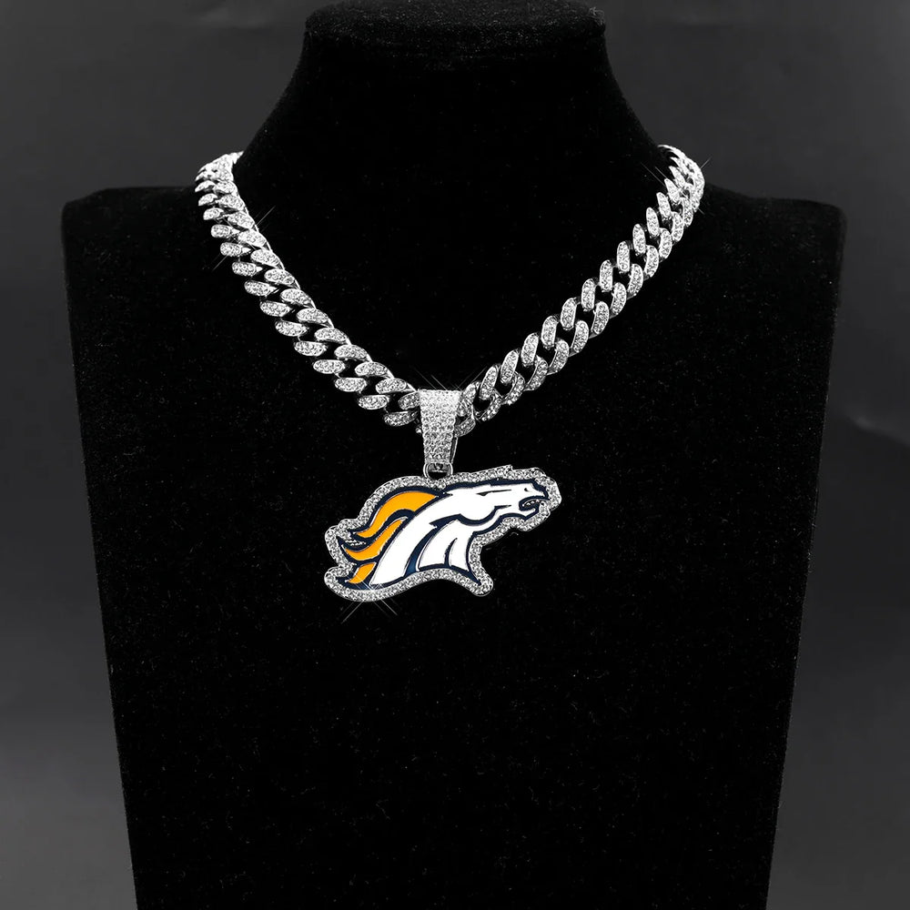 Sports Customized LOGO Pendant Necklace with Iced Out Cuban Chains for Football Fans Birthday Gifts (ONLINE ORDER ONLY)