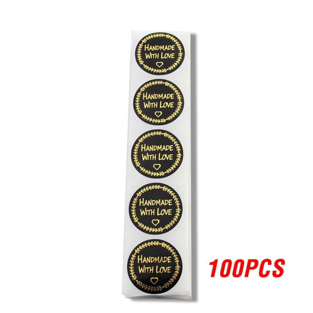 100-500pcs Black Handmade With Love 1 Inch Baking Label Wedding Sticker Party Label Decoration Envelope Seal Stationery Sticker (Online Order Only)