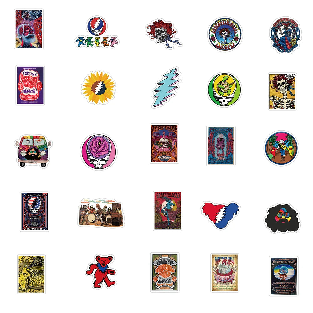 10/30/50PCS Rock Band Greatful Dead Stickers Laptop Guitar Luggage Waterproof Phone Bike Cool Graffiti Sticker Decal Kid Toys (ONLINE ORDER ONLY)
