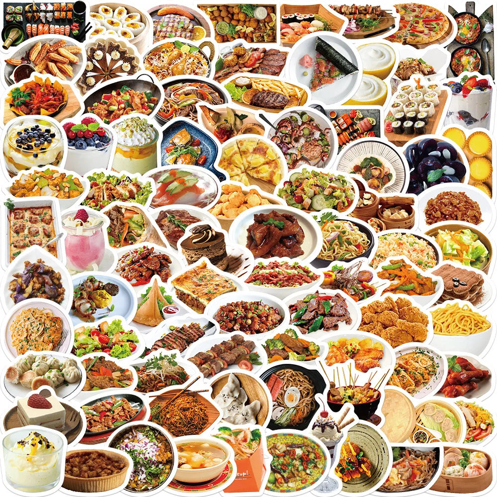 10/30/90pcs Cute Cartoon Food Stickers Delicacy Graffiti Decals Kids Toy DIY Phone Luggage Fridge Notebook Guitar Wall Sticker (ONLINE ORDER ONLY)