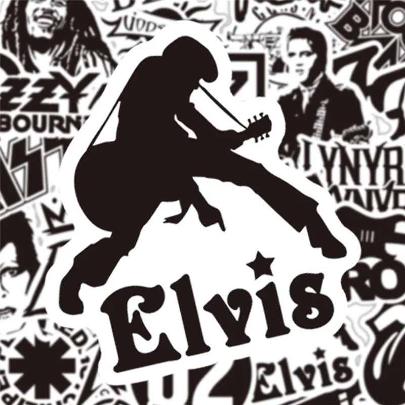 10/30/50PCS Cool Black and White Rock Band Logo Waterproof Stickers Decals Skateboard Guitar Motorcycle Phone Graffiti Sticker (ONLINE ORDER ONLY)