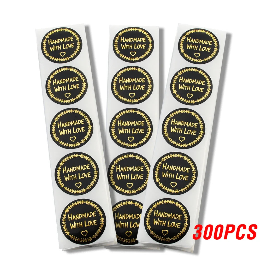 100-500pcs Black Handmade With Love 1 Inch Baking Label Wedding Sticker Party Label Decoration Envelope Seal Stationery Sticker (Online Order Only)