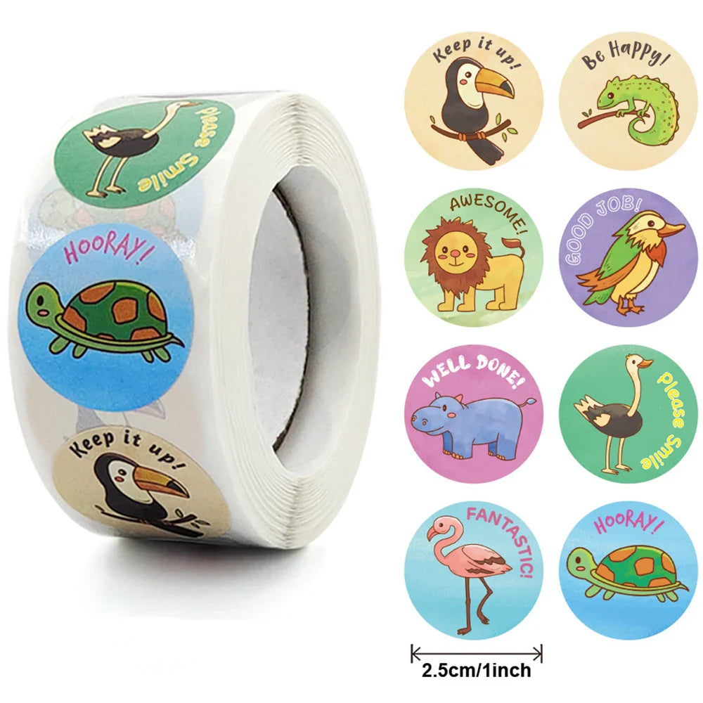 100-500Pcs Round Cartoon Animals Thank You Stickers Cute Bear Teachers Reward Handmade Sealing Stickers (Online Order Only)