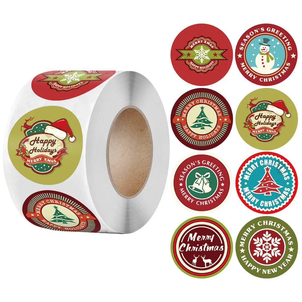100-500Pcs Merry Christmas Stickers Festival Gift Packaging Seal Labels for New year decor, Greeting cards, Candy bags Stickers (ONLINE ORDER ONLY)