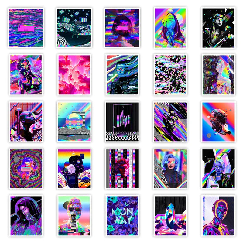 10/30/50PCS Cartoon Psychedelic Art Aesthetic Stickers Graffiti Decals Skateboard Laptop Phone Bike Car Cool Toy Sticker for Kid (ONLINE ORDER ONLY)