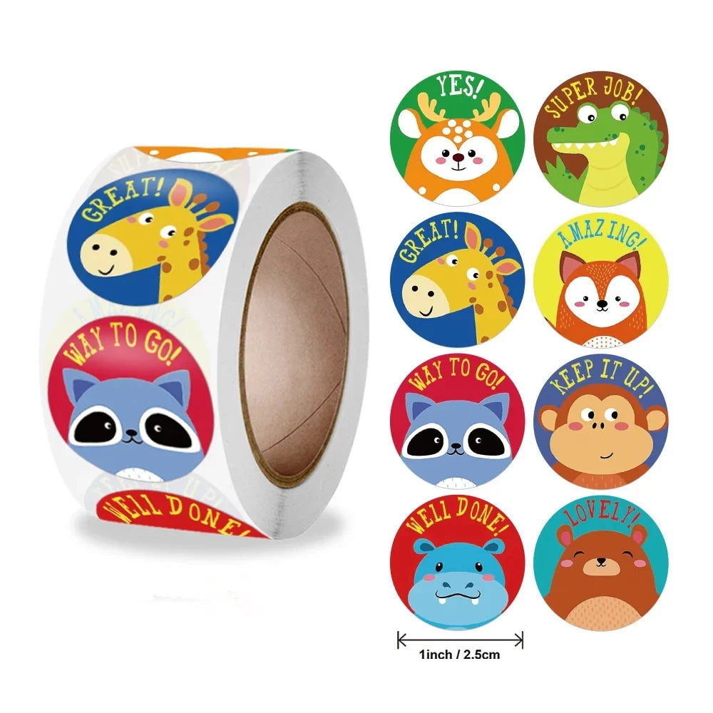 500 Pcs Reward Stickers Motivational Stickers Roll For Kids For School Reward Students Teachers Cute Animals Stickers Labels (ONLINE ORDER ONLY)