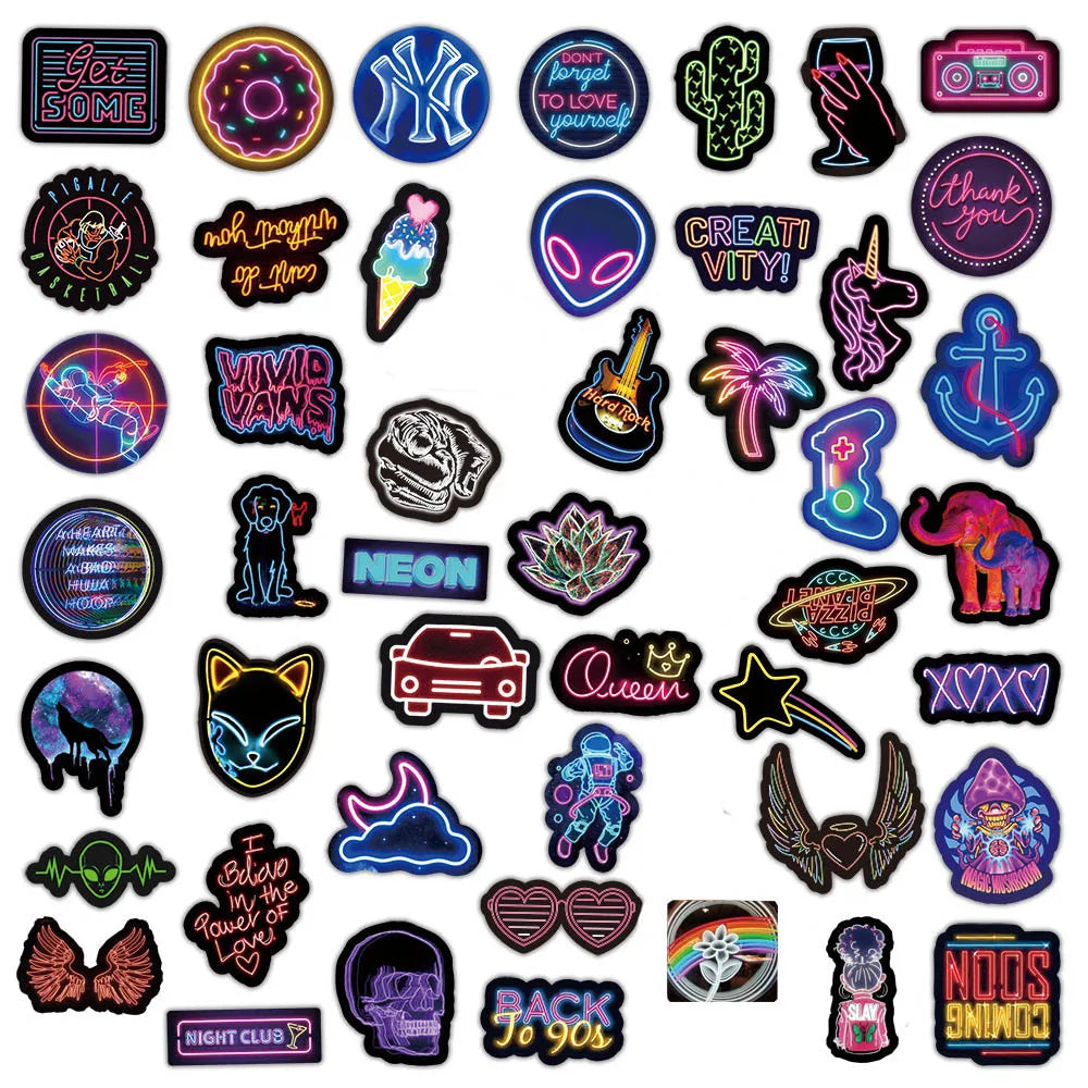 10/30/50/100PCS Cartoon Neon Light Graffiti Sticker Packs (ONLINE ORDER ONLY)