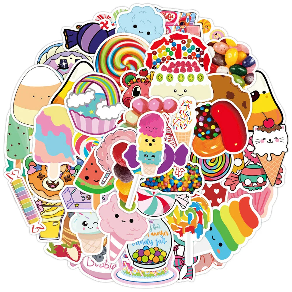 10/30/50PCS Food Colorful Candy and Sweets Sticker Pack (Online Order Only)