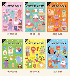 Kawaii Cheese Bear Stickers Scrapbooking Decorative Sticker Korean DIY Diary Album Stick Label School Stationery (Online Order Only)