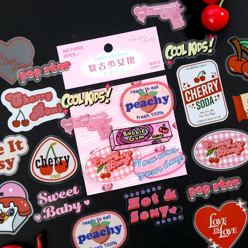 40Pcs/pack Cute Pink Girl Heart Stickers Scrapbooking Decorative Sticker Korean DIY Diary Album Stick Label Kawaii Stationery (ONLINE ORDER ONLY)
