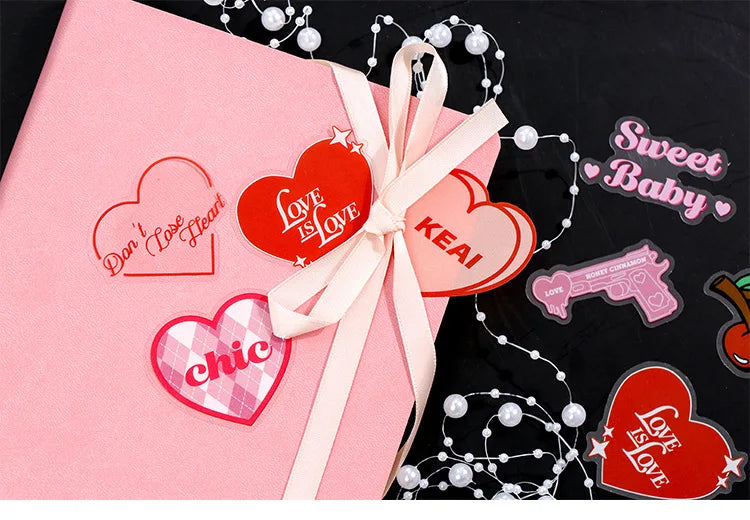 40Pcs/pack Cute Pink Girl Heart Stickers Scrapbooking Decorative Sticker Korean DIY Diary Album Stick Label Kawaii Stationery (ONLINE ORDER ONLY)