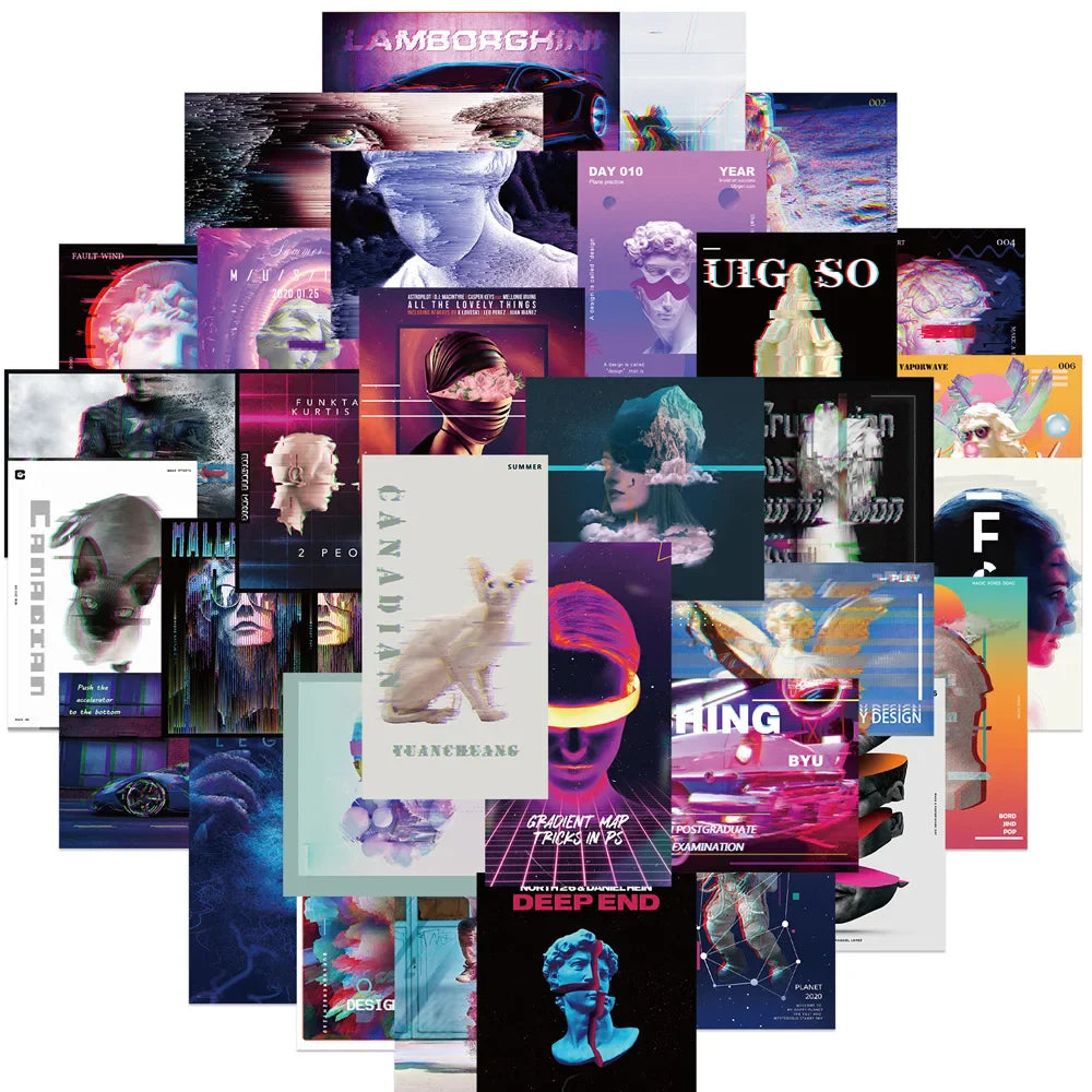 10/20/40pcs Punk Vaporwave Psychedelic Sticker Packs (ONLINE ORDER ONLY)