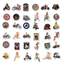 10/30/50/100pcs Retro Poster Motorcycle Girl Personality Sticker for Laptop Motorcycle Skateboard Luggage Decal Toy Stickers (Online Order Only)