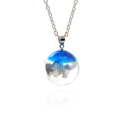 Cloudy Blue Sky Resin Sphere Necklace Pendant White Clouds (Online Only)