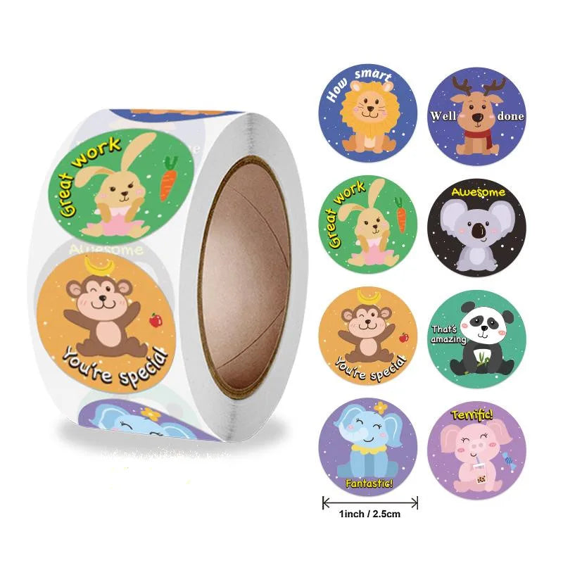 New 500 Pcs Reward Stickers Motivational Stickers Roll For Kids For School Reward Students Teachers Cute Animals Stickers Labels (Online Order Only)