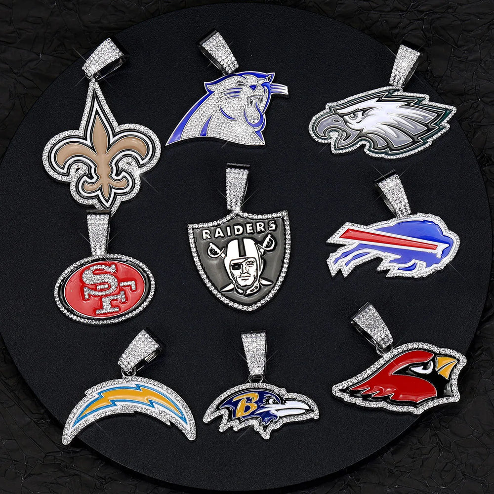 Sports Customized LOGO Pendant Necklace with Iced Out Cuban Chains for Football Fans Birthday Gifts (ONLINE ORDER ONLY)