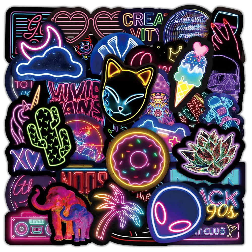 10/30/50/100PCS Cartoon Neon Light Graffiti Sticker Packs (ONLINE ORDER ONLY)