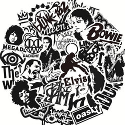 10/30/50PCS Cool Black and White Rock Band Logo Waterproof Stickers Decals Skateboard Guitar Motorcycle Phone Graffiti Sticker (ONLINE ORDER ONLY)