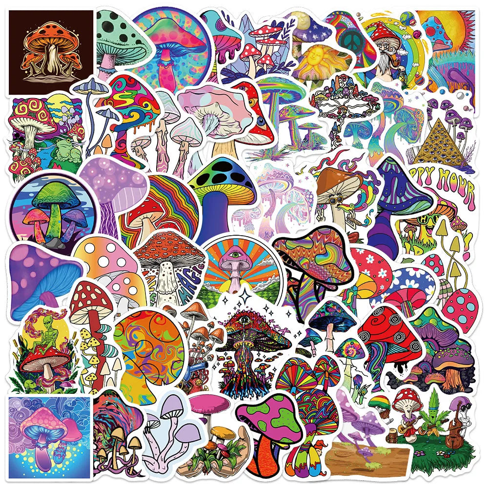Psychedelic Mushroom Stickers Decal Set for Car, Guitar, Motorcycle, Luggage, Suitcase, Cartoon Graffiti (Online Order Only)