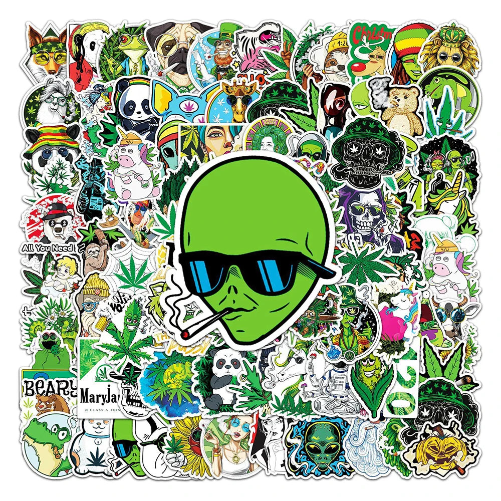 10/30/50/100PCS Funny Leaves Character Smoking Waterproof Stickers Graffiti Decals Motorcycle Laptop Guitar Phone Cool Sticker (ONLINE ORDER ONLY)
