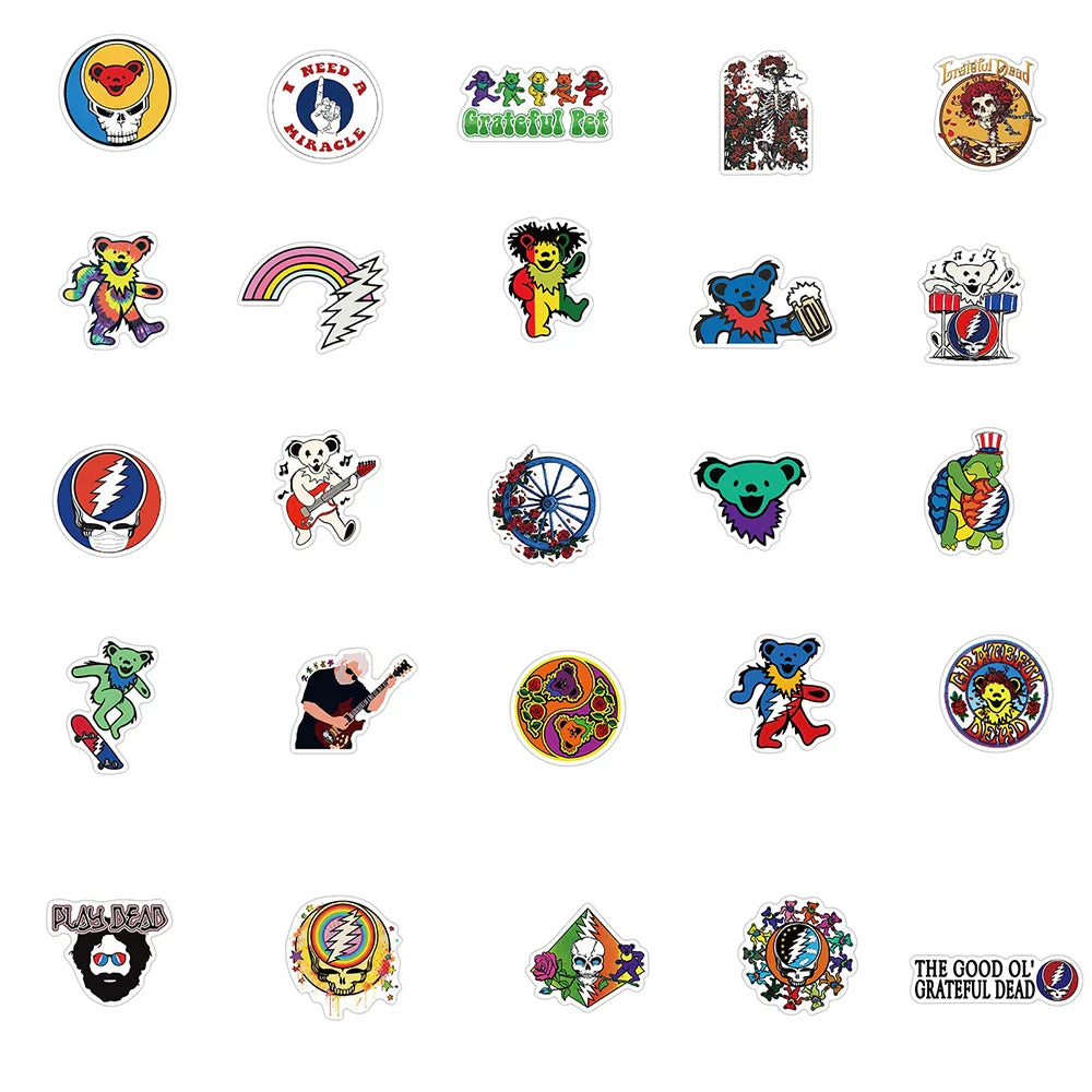 10/30/50PCS Rock Band Greatful Dead Stickers Laptop Guitar Luggage Waterproof Phone Bike Cool Graffiti Sticker Decal Kid Toys (ONLINE ORDER ONLY)