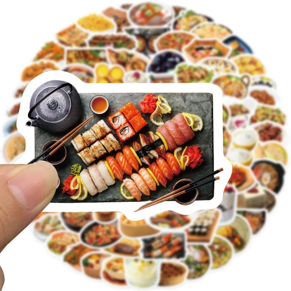 10/30/90pcs Cute Cartoon Food Stickers Delicacy Graffiti Decals Kids Toy DIY Phone Luggage Fridge Notebook Guitar Wall Sticker (ONLINE ORDER ONLY)