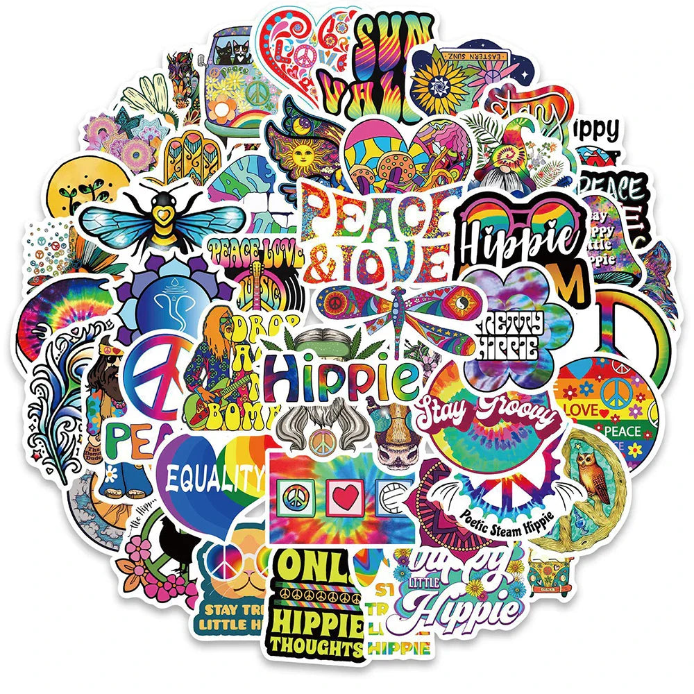 Hippie Cartoon Graffiti Stickers for Skateboard, Guitar, Suitcase, Motorcycle - 10/30/50PCS (ONLINE ORDER ONLY)