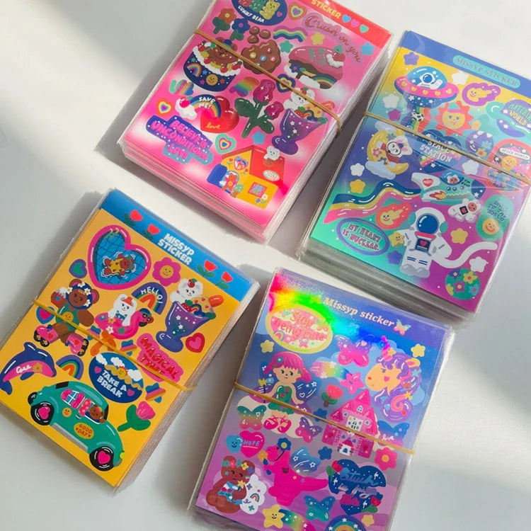 Ins Retro Cartoon Bear Laser Sticker Scrapbooking Decorative Sticker DIY Diary Album Stick Label Korean Kawaii Stationery (ONLINE ORDER ONLY)