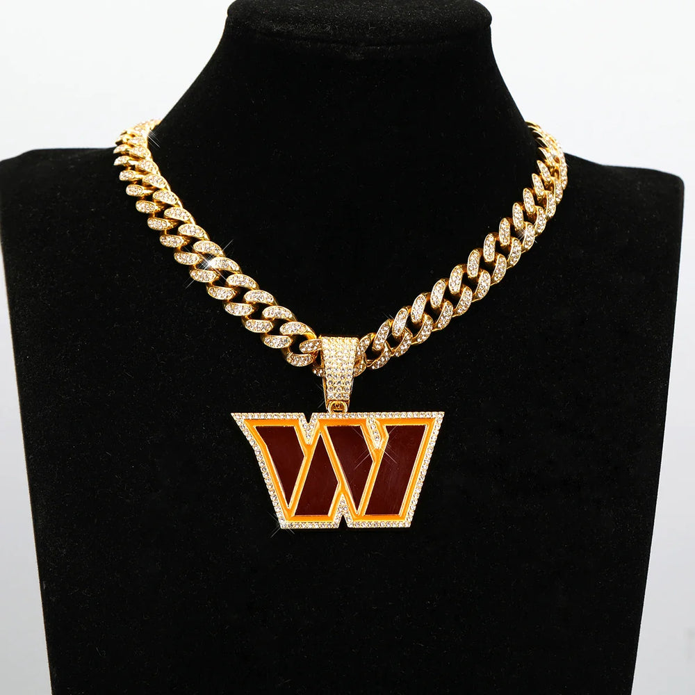 Sports Customized LOGO Pendant Necklace with Iced Out Cuban Chains for Football Fans Birthday Gifts (ONLINE ORDER ONLY)