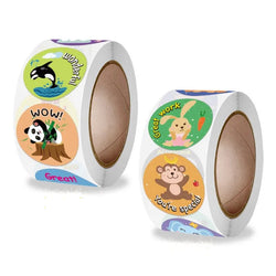 New 500 Pcs Reward Stickers Motivational Stickers Roll For Kids For School Reward Students Teachers Cute Animals Stickers Labels (Online Order Only)