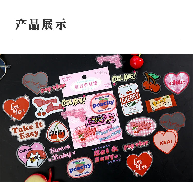 40Pcs/pack Cute Pink Girl Heart Stickers Scrapbooking Decorative Sticker Korean DIY Diary Album Stick Label Kawaii Stationery (ONLINE ORDER ONLY)