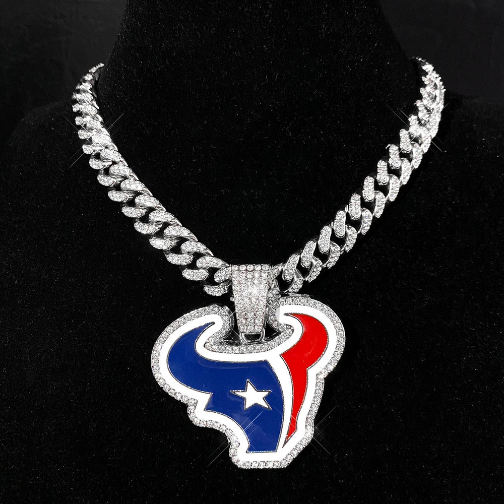 Sports Customized LOGO Pendant Necklace with Iced Out Cuban Chains for Football Fans Birthday Gifts (ONLINE ORDER ONLY)