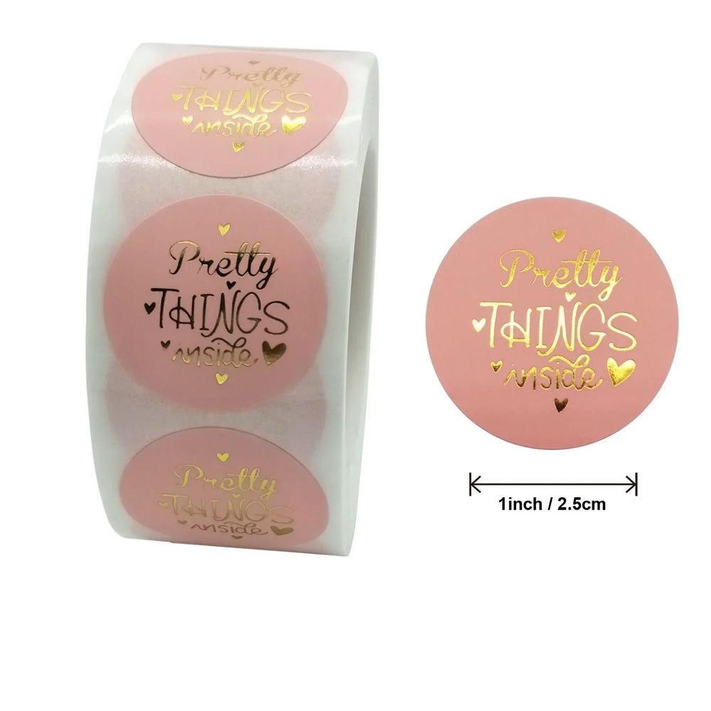 100-500pcs Round Paper Pink Pretty Things Inside Stickers Gold Thank You Stickers For Small Business Packaging Seal Label (ONLINE ORDER ONLY)