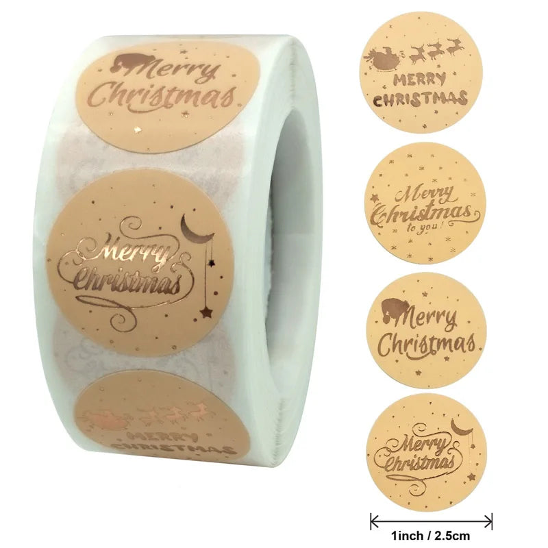 Rose Gold Merry Christmas Stickers Scrapbook 1inch 100-500pcs Sealing Label Stickers For Party DIY Packaging Stationery Stickers (ONLINE ORDER ONLY)