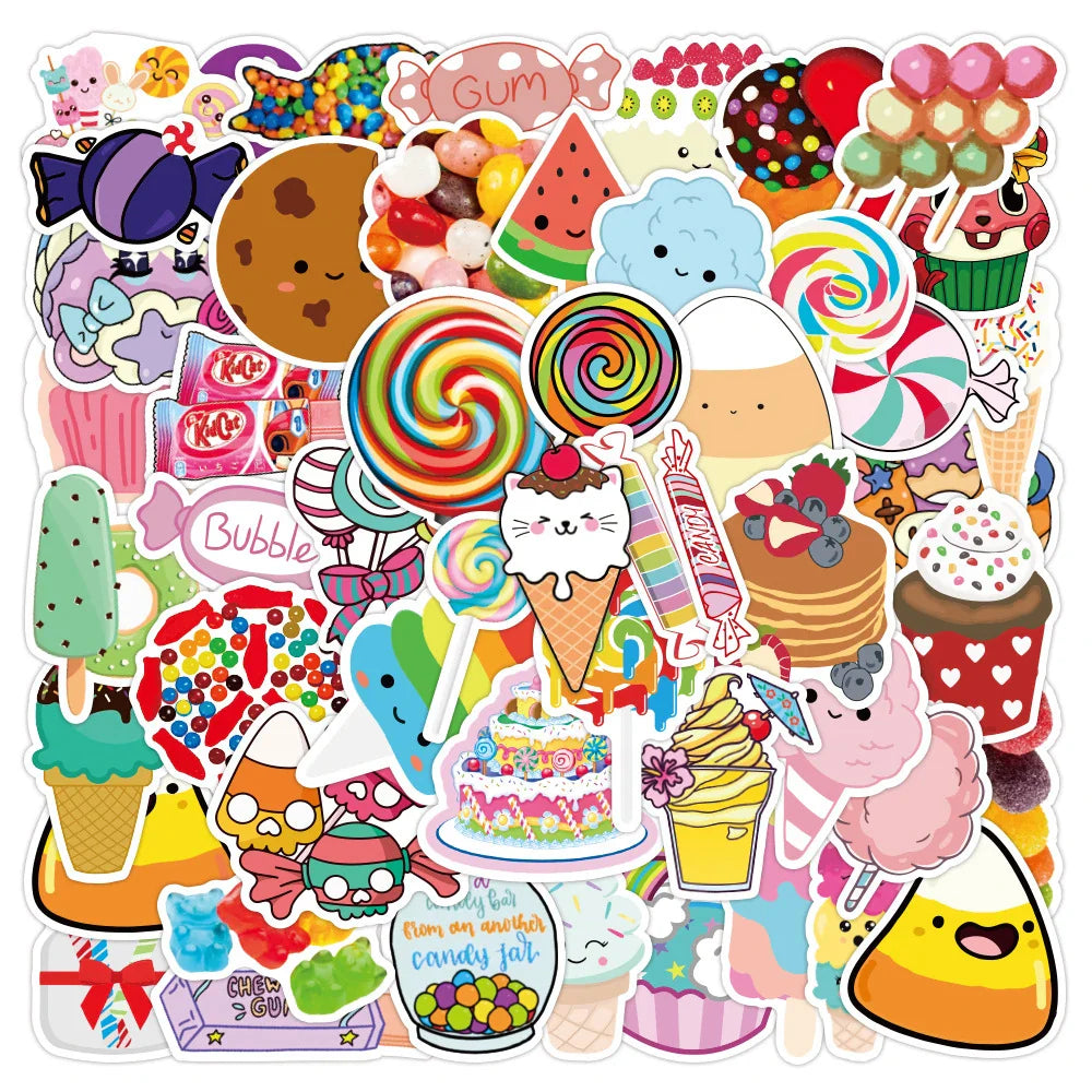10/30/50PCS Food Colorful Candy and Sweets Sticker Pack (Online Order Only)