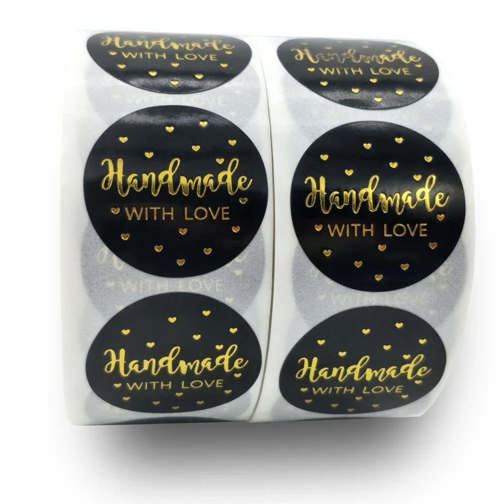 100-500pcs Black Handmade With Love 1 Inch Baking Label Wedding Sticker Party Label Decoration Envelope Seal Stationery Sticker (Online Order Only)