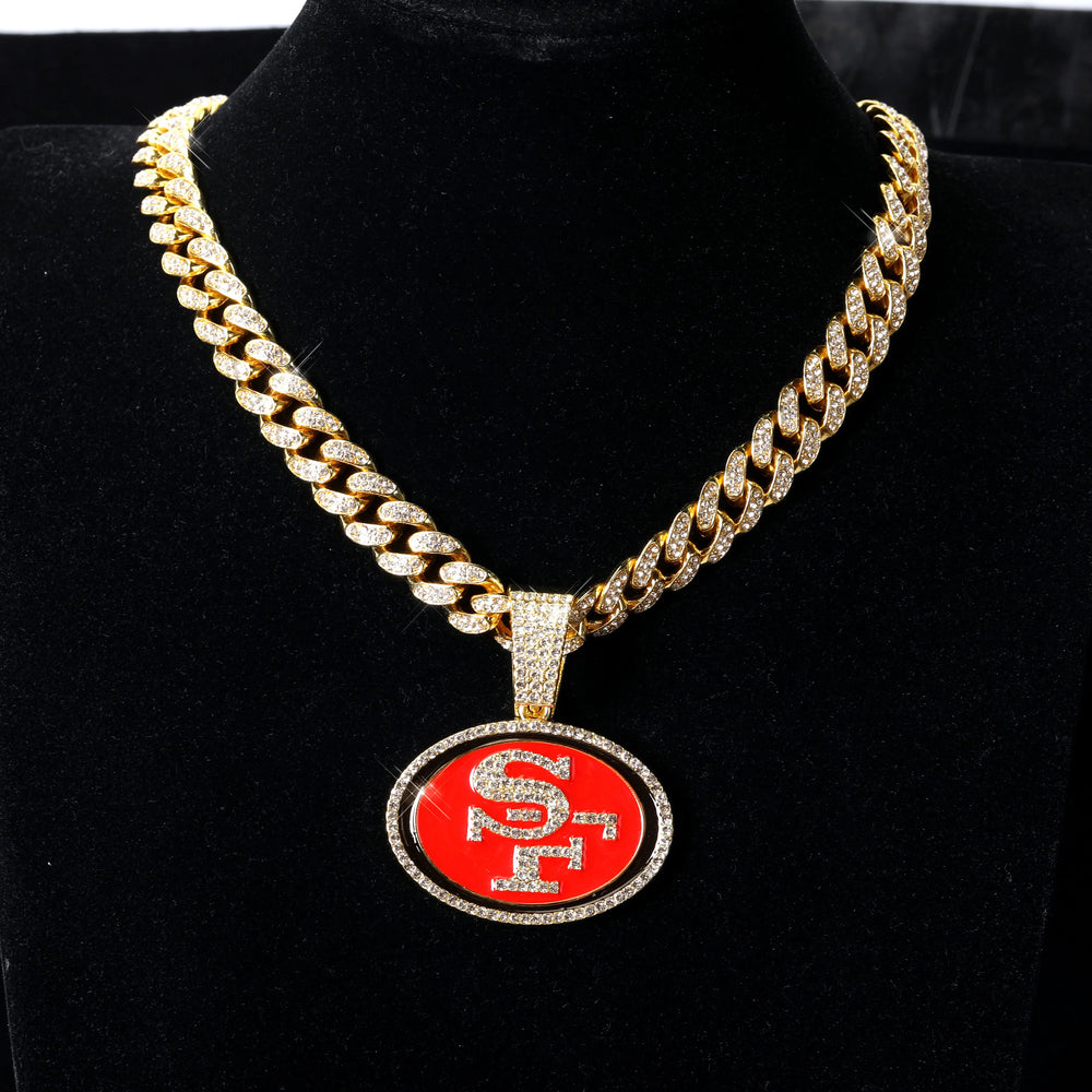 Sports Customized LOGO Pendant Necklace with Iced Out Cuban Chains for Football Fans Birthday Gifts (ONLINE ORDER ONLY)