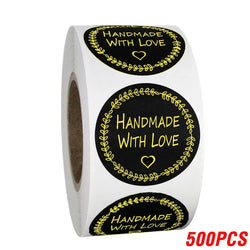 100-500pcs Black Handmade With Love 1 Inch Baking Label Wedding Sticker Party Label Decoration Envelope Seal Stationery Sticker (Online Order Only)