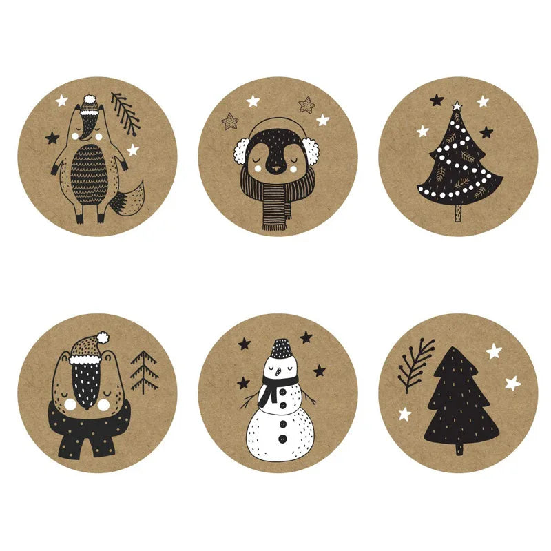 100-500Pcs Merry Christmas Sticker Christmas Party Holiday Decoration Gift Sealing Glue Baking Packaging Sticker Label 1inch (Online Order Only)