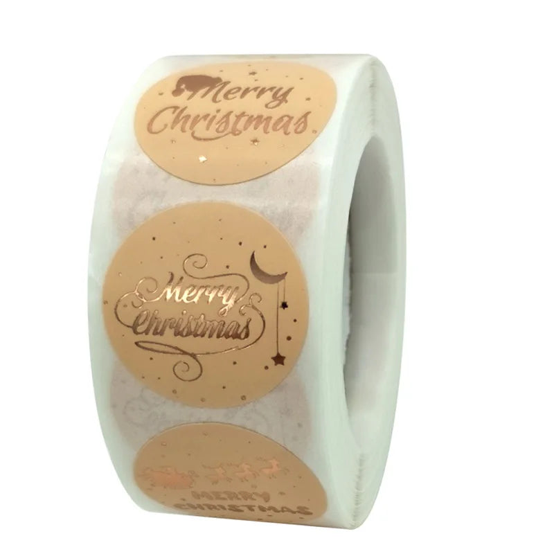 Rose Gold Merry Christmas Stickers Scrapbook 1inch 100-500pcs Sealing Label Stickers For Party DIY Packaging Stationery Stickers (ONLINE ORDER ONLY)