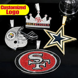 Sports Customized LOGO Pendant Necklace with Iced Out Cuban Chains for Football Fans Birthday Gifts (ONLINE ORDER ONLY)