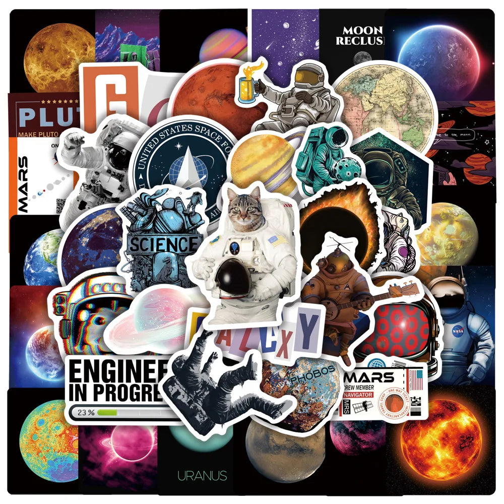 10/30/50/100PCS Outer Space Astronaut Waterproof Stickers Graffiti Decals Laptop Phone Luggage Skateboard Sticker for Kids Toy (ONLINE ORDER ONLY)