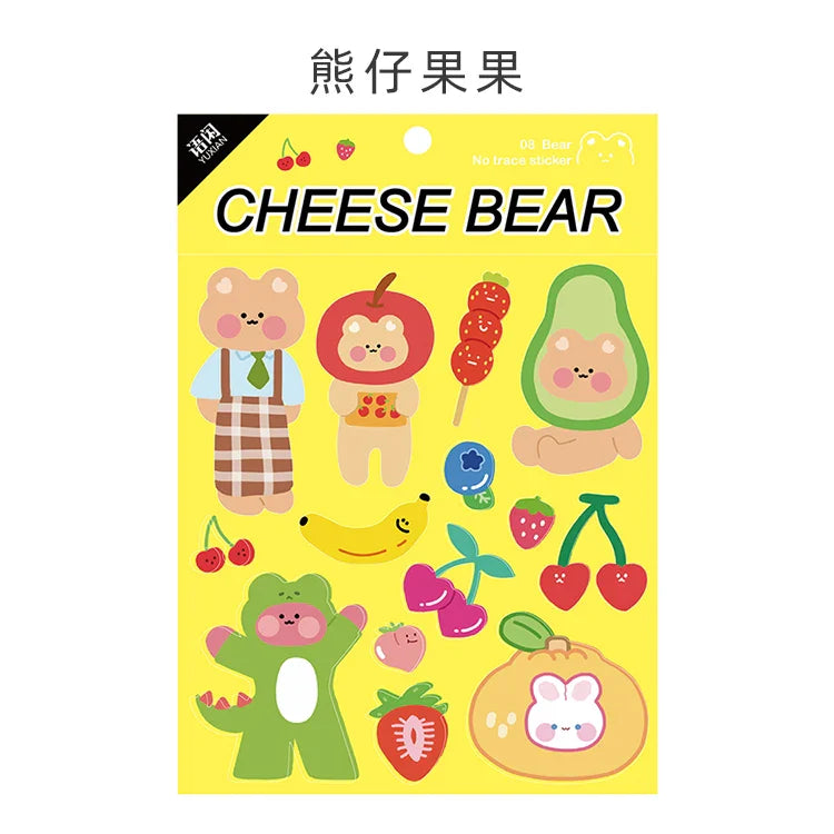 Kawaii Cheese Bear Stickers Scrapbooking Decorative Sticker Korean DIY Diary Album Stick Label School Stationery (Online Order Only)