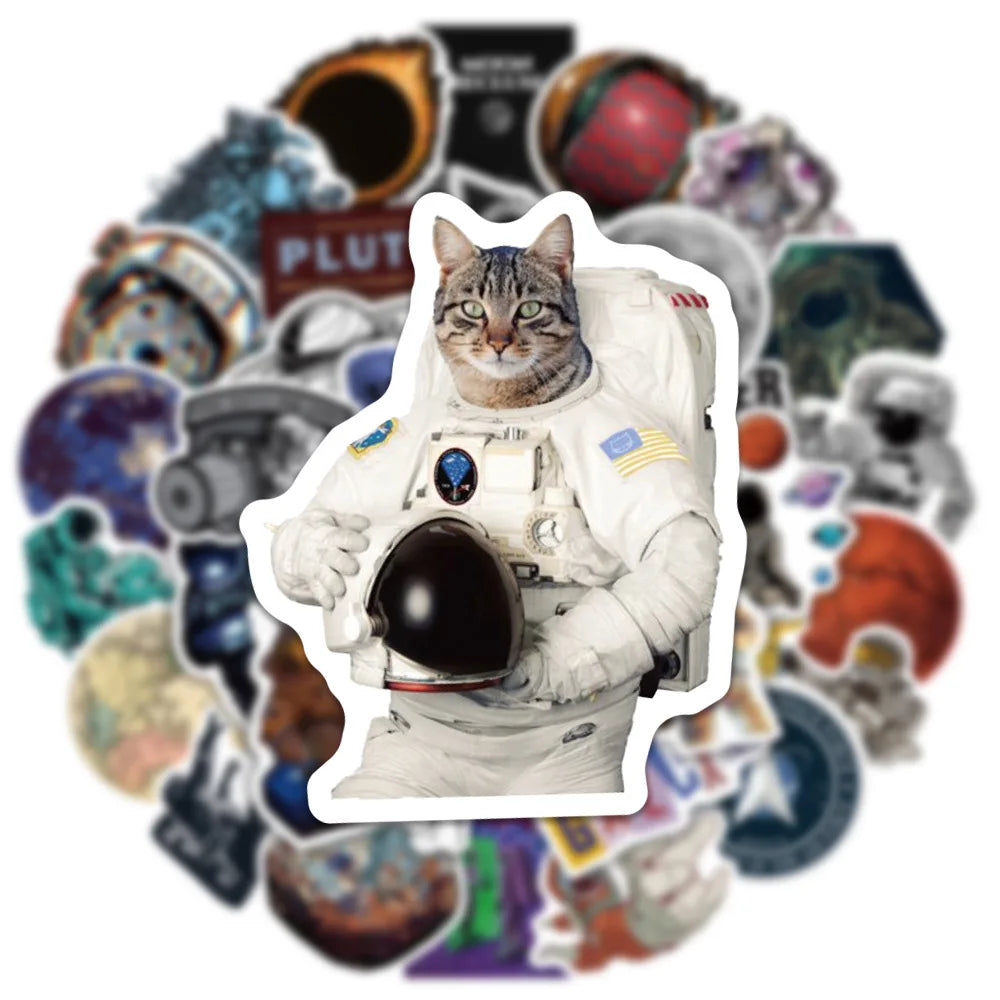 10/30/50/100PCS Outer Space Astronaut Waterproof Stickers Graffiti Decals Laptop Phone Luggage Skateboard Sticker for Kids Toy (ONLINE ORDER ONLY)