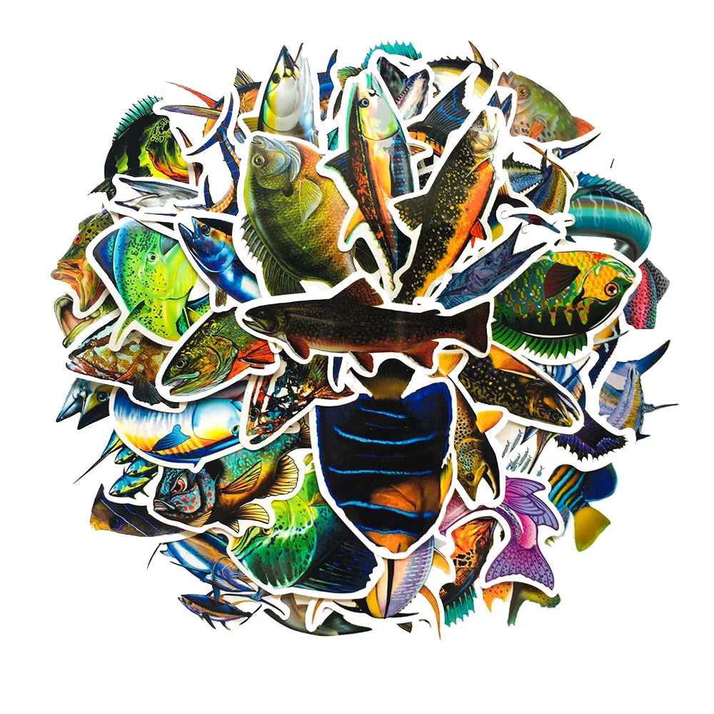 Outdoor Waterproof Fishing Stickers for Laptop, Motorcycle, Luggage, Snowboard, Fridge, Phone, Car - 10/30/50PCS (ONLINE ORDER ONLY)
