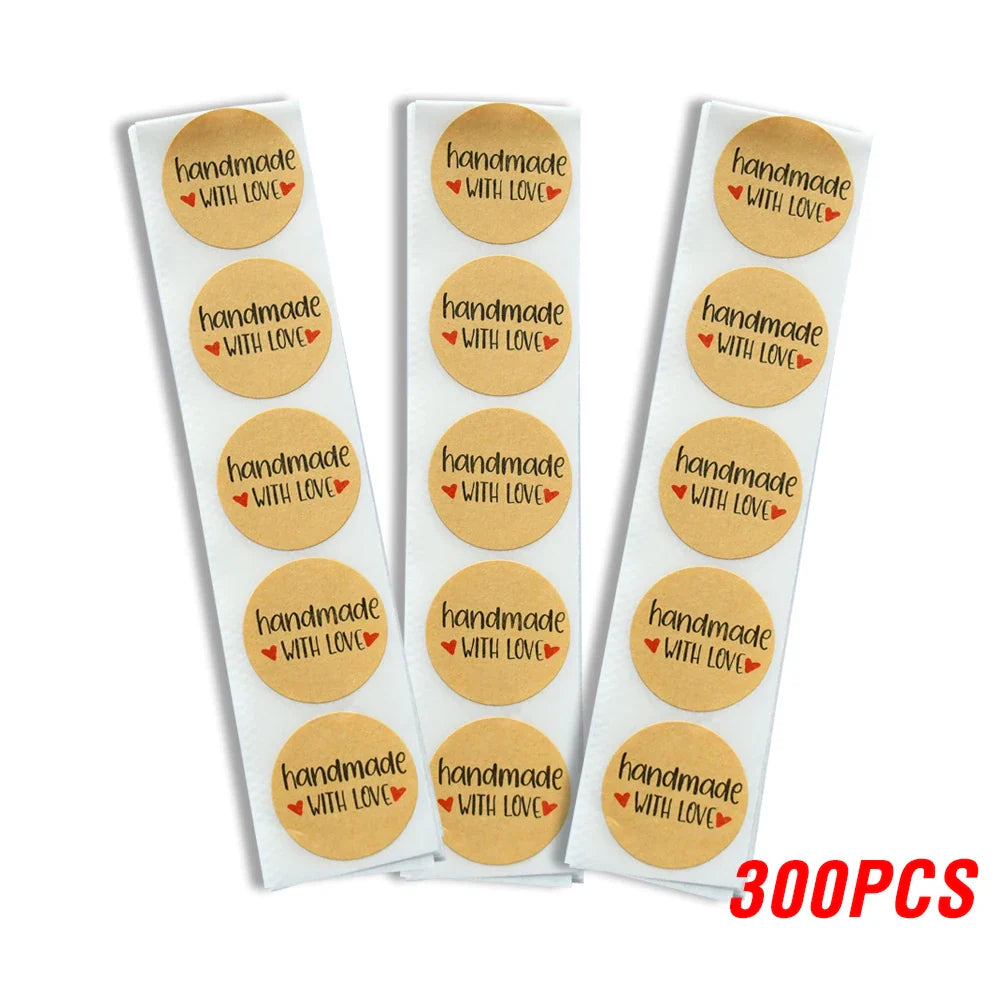 100-500pcs Black Handmade With Love 1 Inch Baking Label Wedding Sticker Party Label Decoration Envelope Seal Stationery Sticker (Online Order Only)