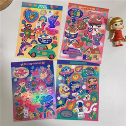 Ins Retro Cartoon Bear Laser Sticker Scrapbooking Decorative Sticker DIY Diary Album Stick Label Korean Kawaii Stationery (ONLINE ORDER ONLY)