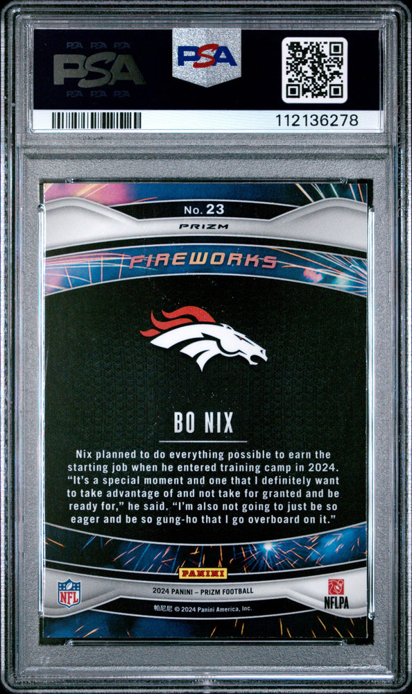Graded 2024 Panini Prizm Bo Nix #23 Fireworks Green Wave Rookie RC Football Card PSA 10 Gem Mint (ONLINE ORDER ONLY)